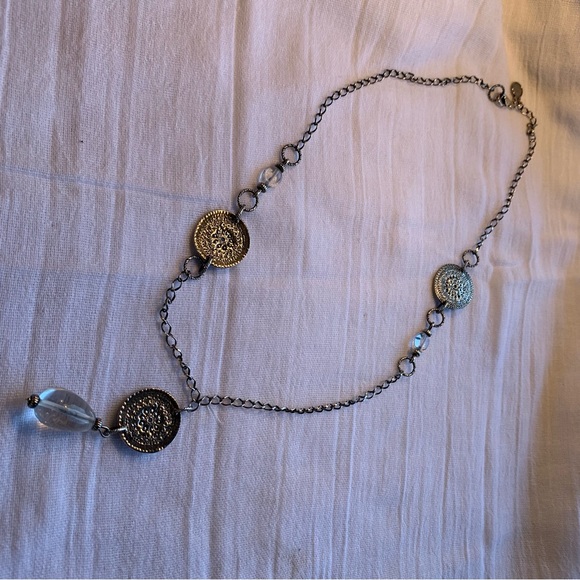 Silpada 925 sterling silver oxidized, etched coin and crystal drop pendant - Picture 2 of 11